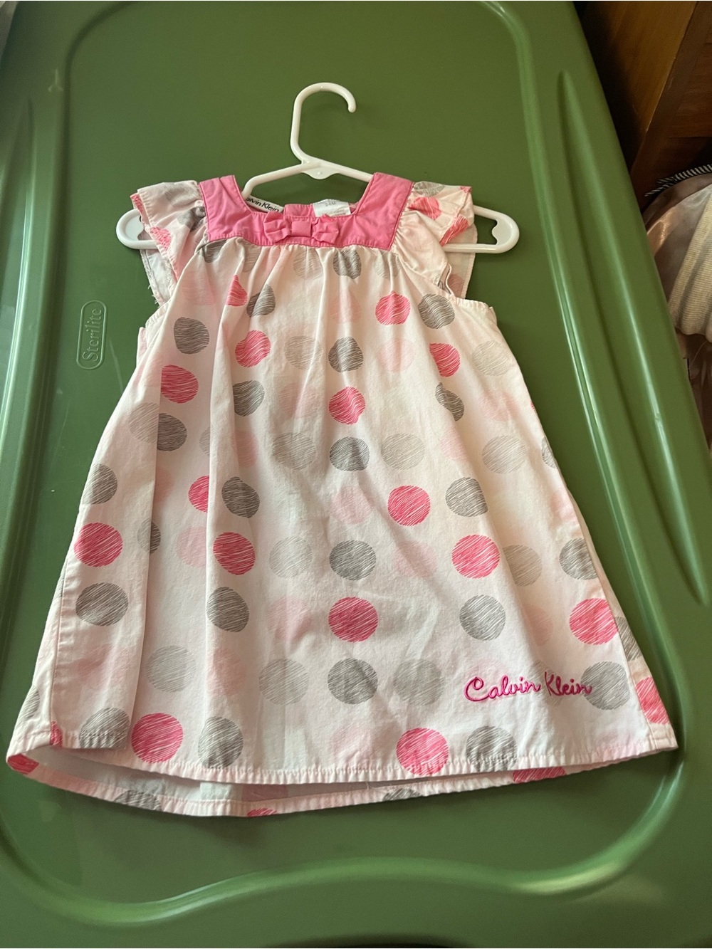 Calvin Klein Pink, Gray & White Polka Dot Baby Dress